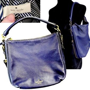Kate Spade NY leather handbag. Expandable bottom.  Shoulder strap. Blazer blue.
